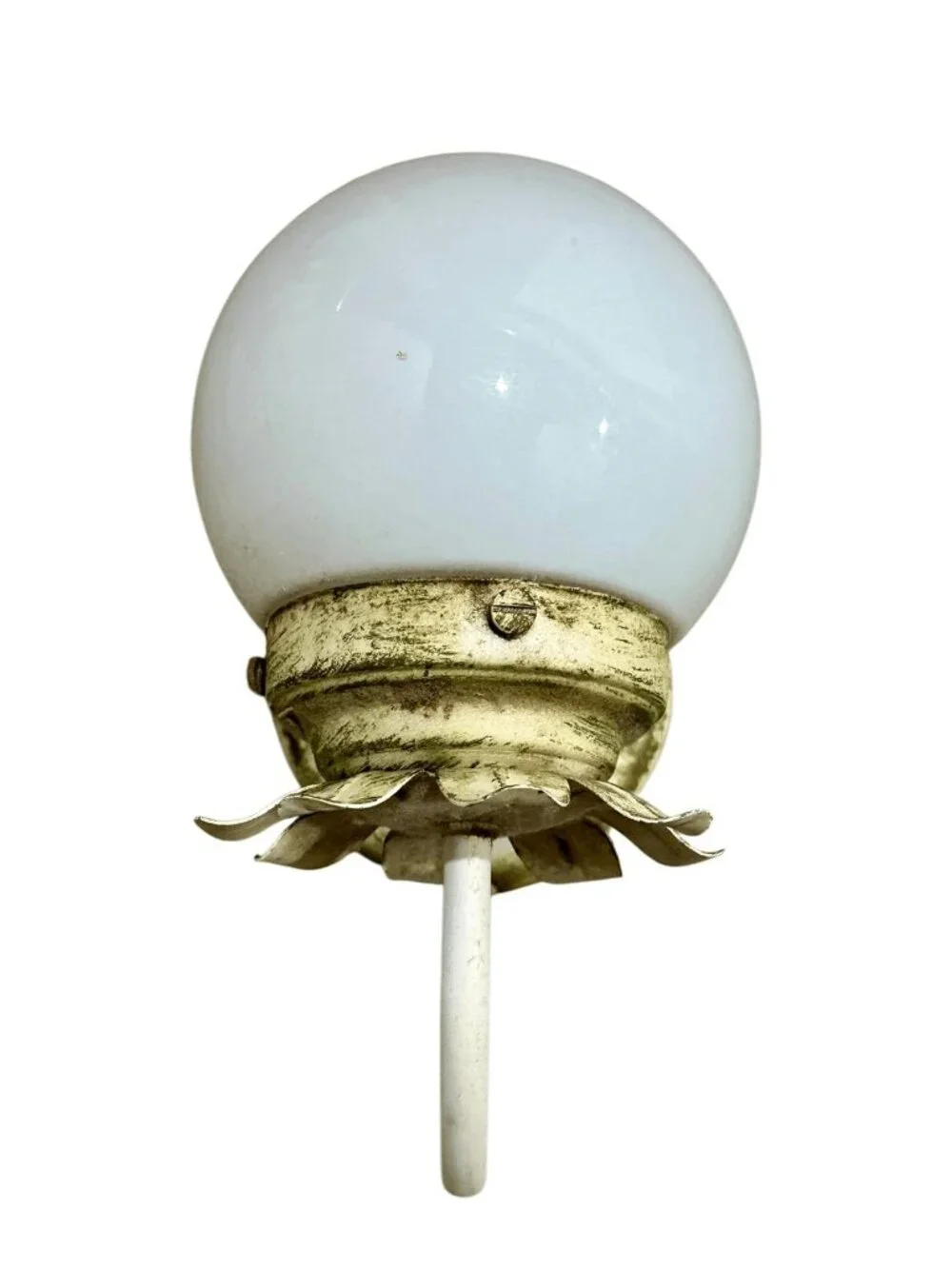 Vintage Tole Style Milk Glass Globe & Painted Metal Wall Sconce